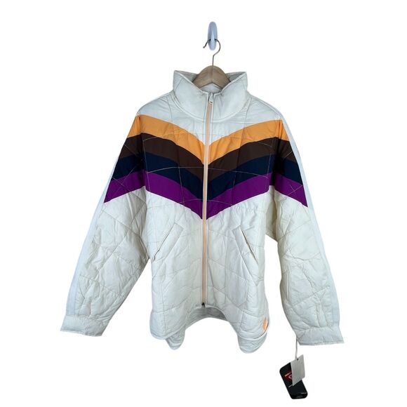 NWT FP Movement x Hatch Printed Puffer Jacket Sz L Ivory Chevron Combo Maternity - Picture 4 of 12